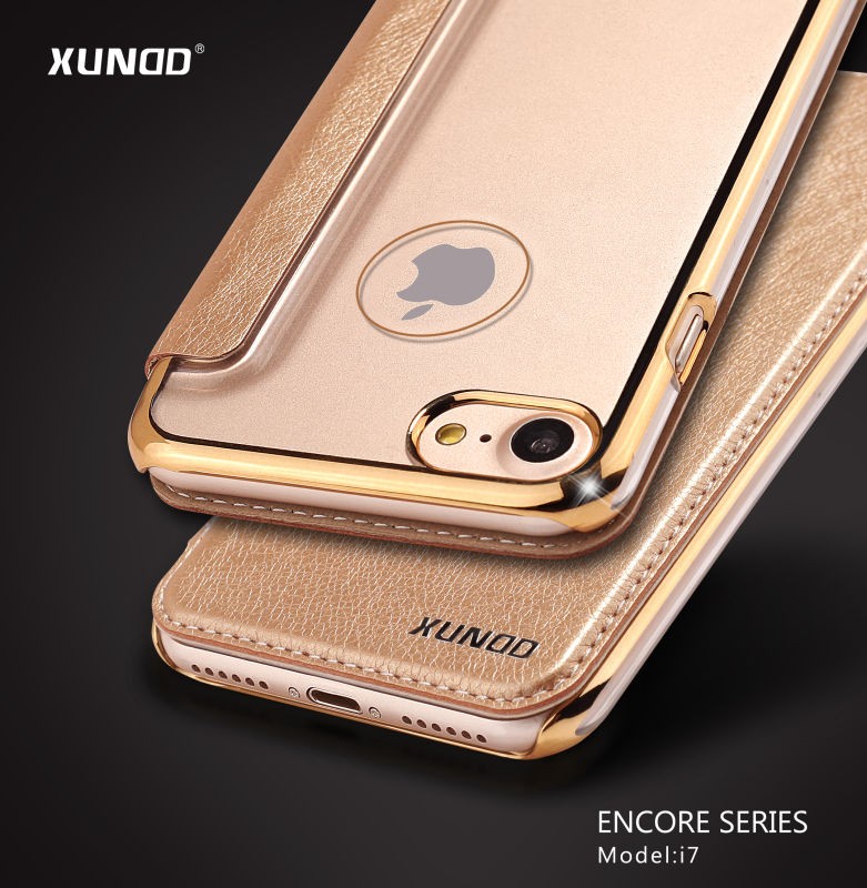Elegantes Leder Book Hülle iPhone 7 Gold