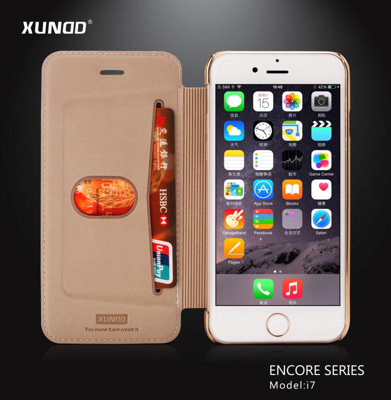Elegantes Leder Book Hülle iPhone 7 Gold