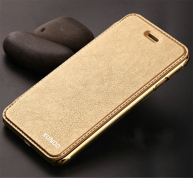 Elegantes Leder Book Hülle iPhone 7 Gold