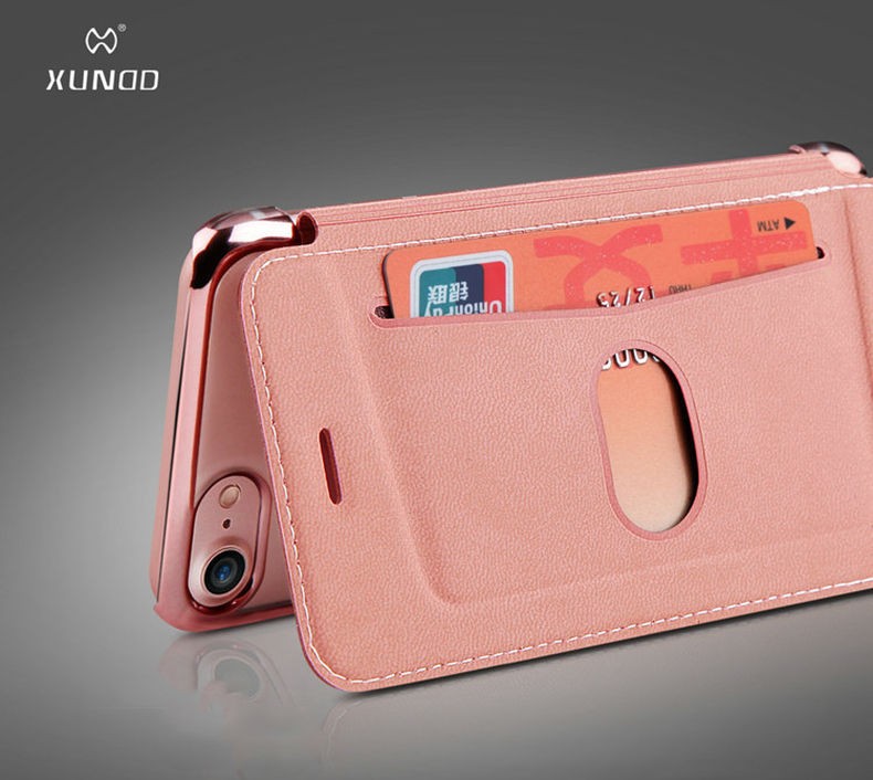 Elegante Leder Book Hülle iPhone 7 Rosa