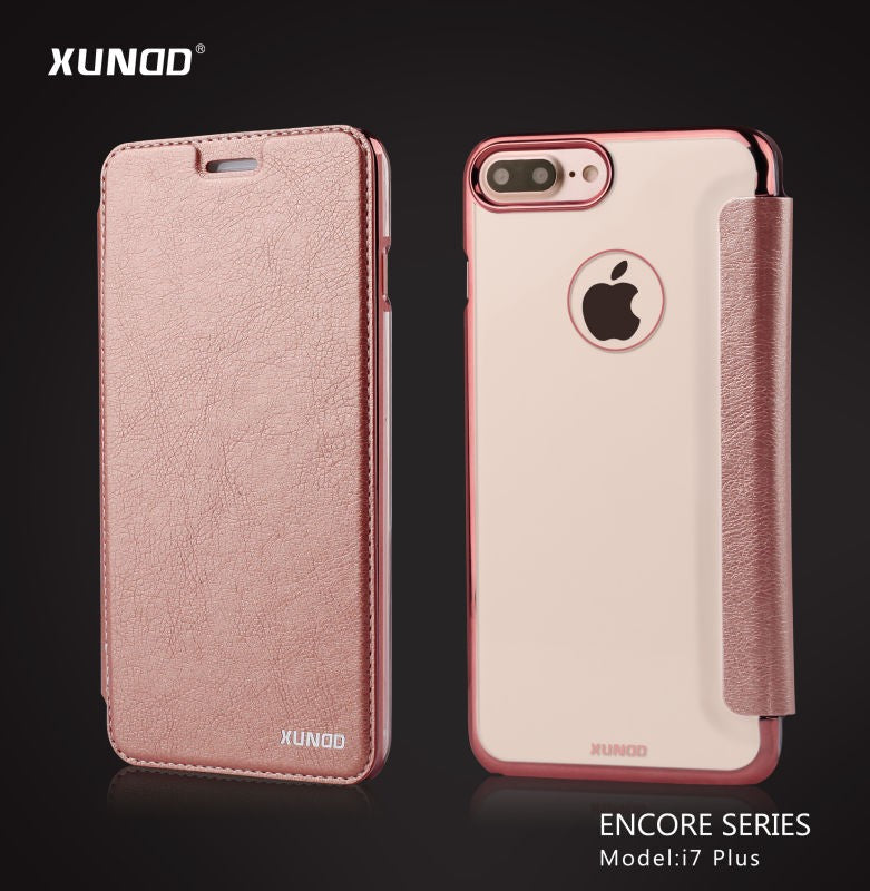 Elegantes Leder Book Hülle iPhone 7 Plus Rosa