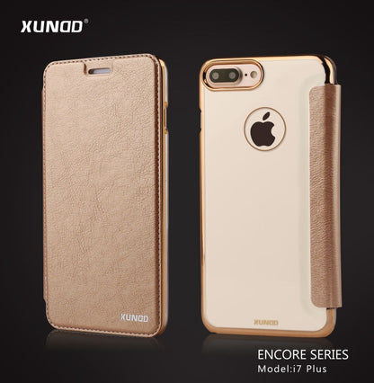 Elegantes Leder Book Hülle iPhone 7 Plus Gold