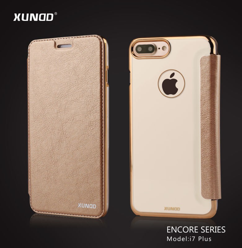 Elegantes Leder Book Hülle iPhone 7 Plus Gold