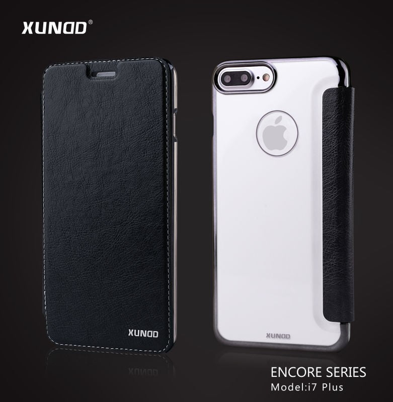 Elegantes Leder Book Hülle iPhone 7 Plus Schwarz