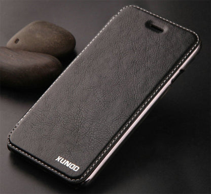 Elegantes Leder Book Hülle iPhone 7 Plus Schwarz