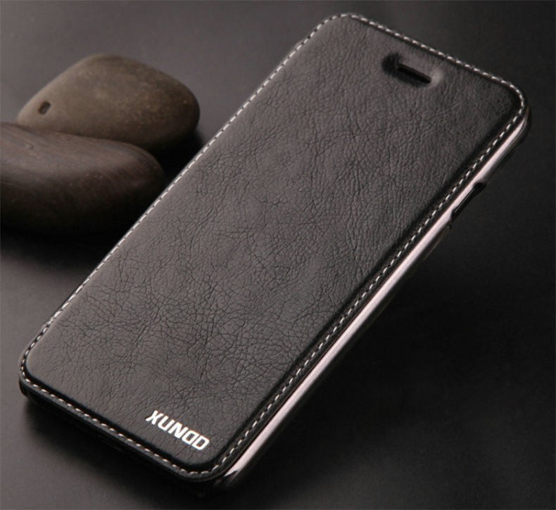 Elegantes Leder Book Hülle iPhone 7 Plus Schwarz