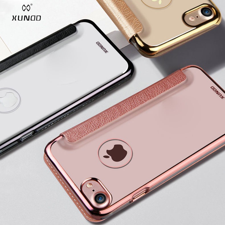 Elegante Leder Book Hülle iPhone 7 Schwarz