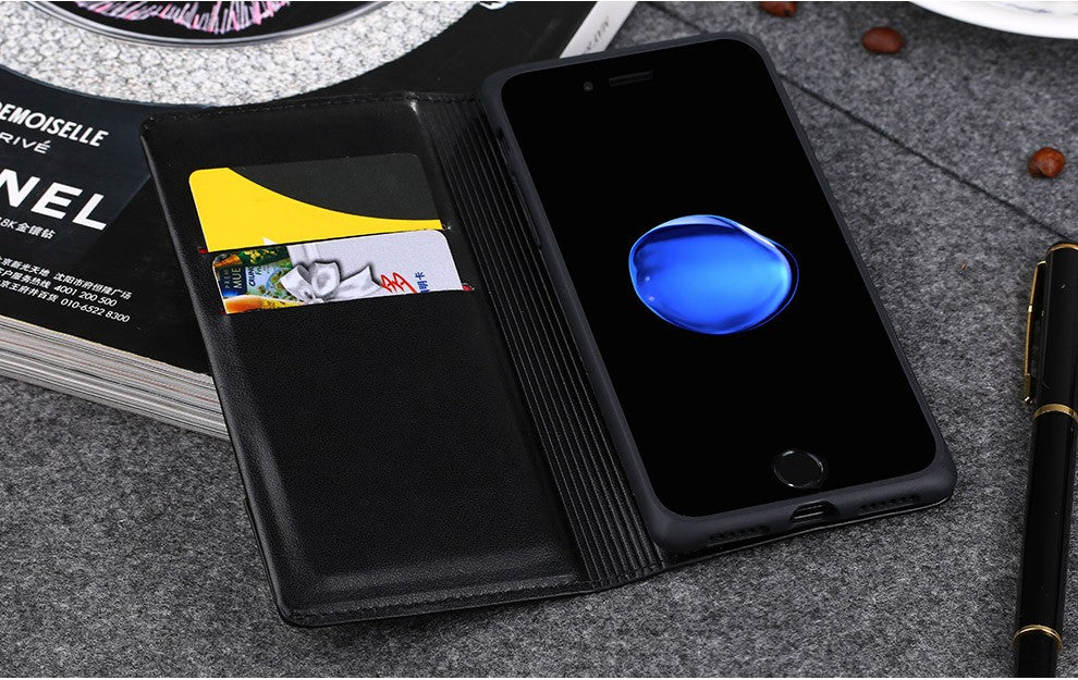 Gewebte Leder Book Hülle iPhone 7 Plus Schwarz