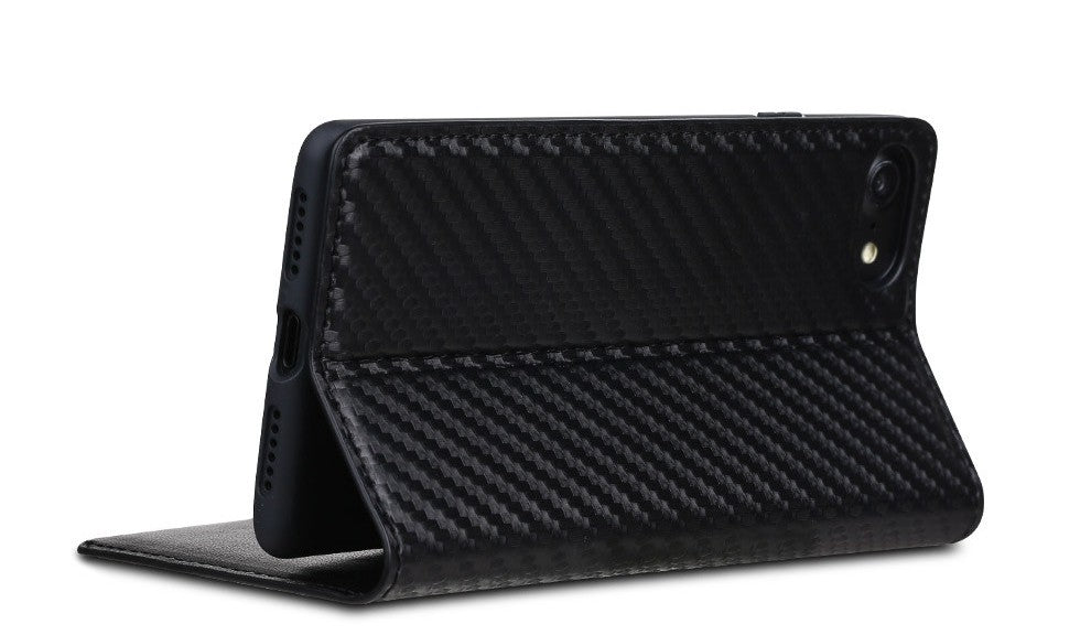 Gewebte Leder Book Hülle iPhone 7 Plus Schwarz