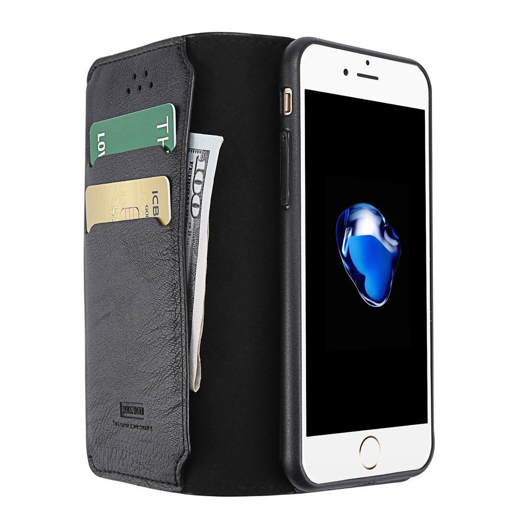 XUNDD Leder Book Hülle iPhone 7 Plus Schwarz