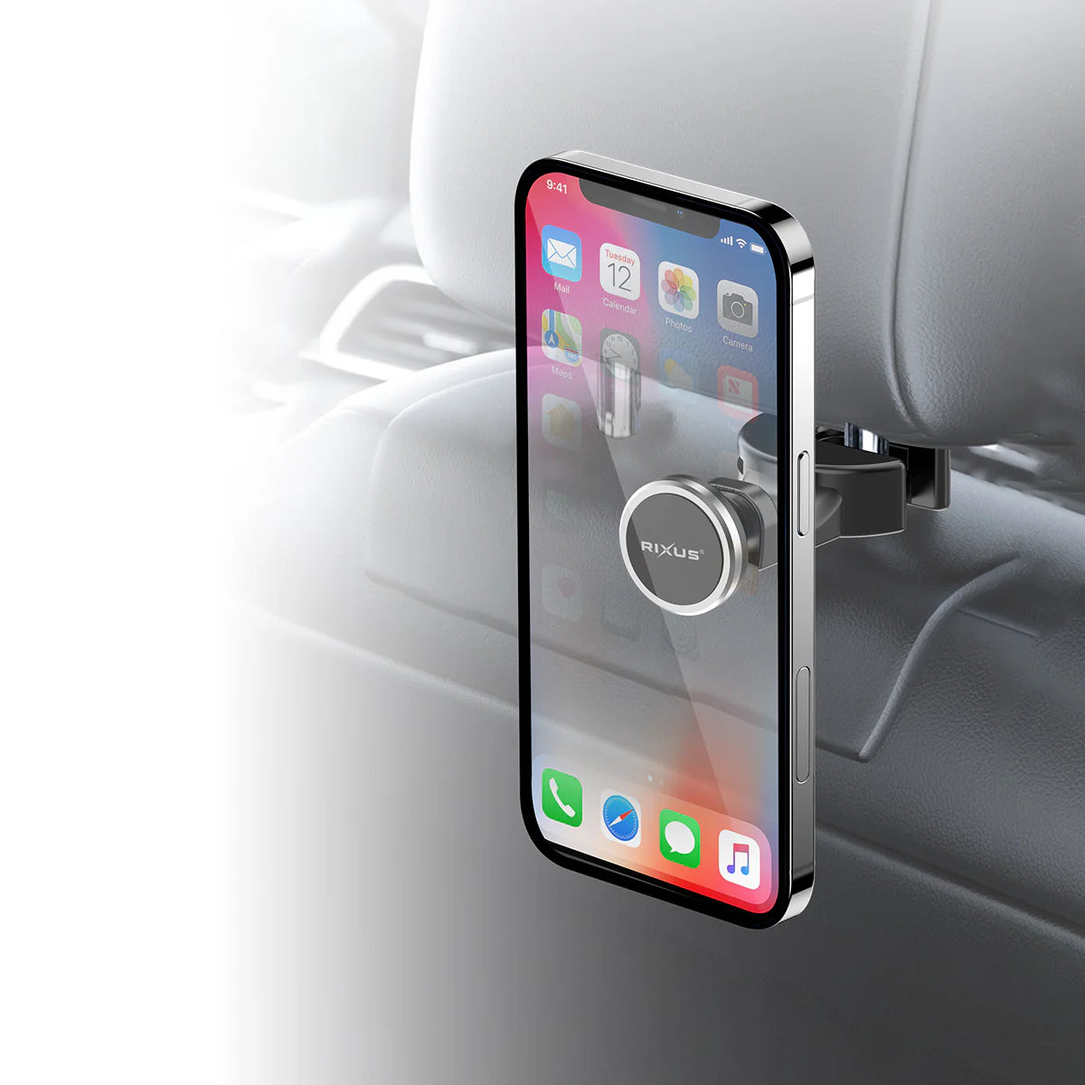 Rixus Rücksitz Kopfstütze Magnetische Auto-Handyhalterung – Schwarz - Phonebazaar