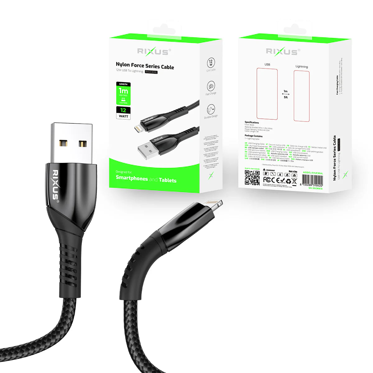 Rixus USB-A auf Apple  zu Lightning Kabel (100cm, Schwarz) – Auto Disconnect, 12W (Kopie) - Phonebazaar