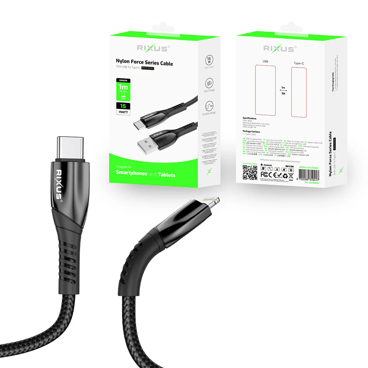 Rixus USB-C zu Lightning Kabel (100cm, Schwarz) – Auto Disconnect, 20W - Phonebazaar