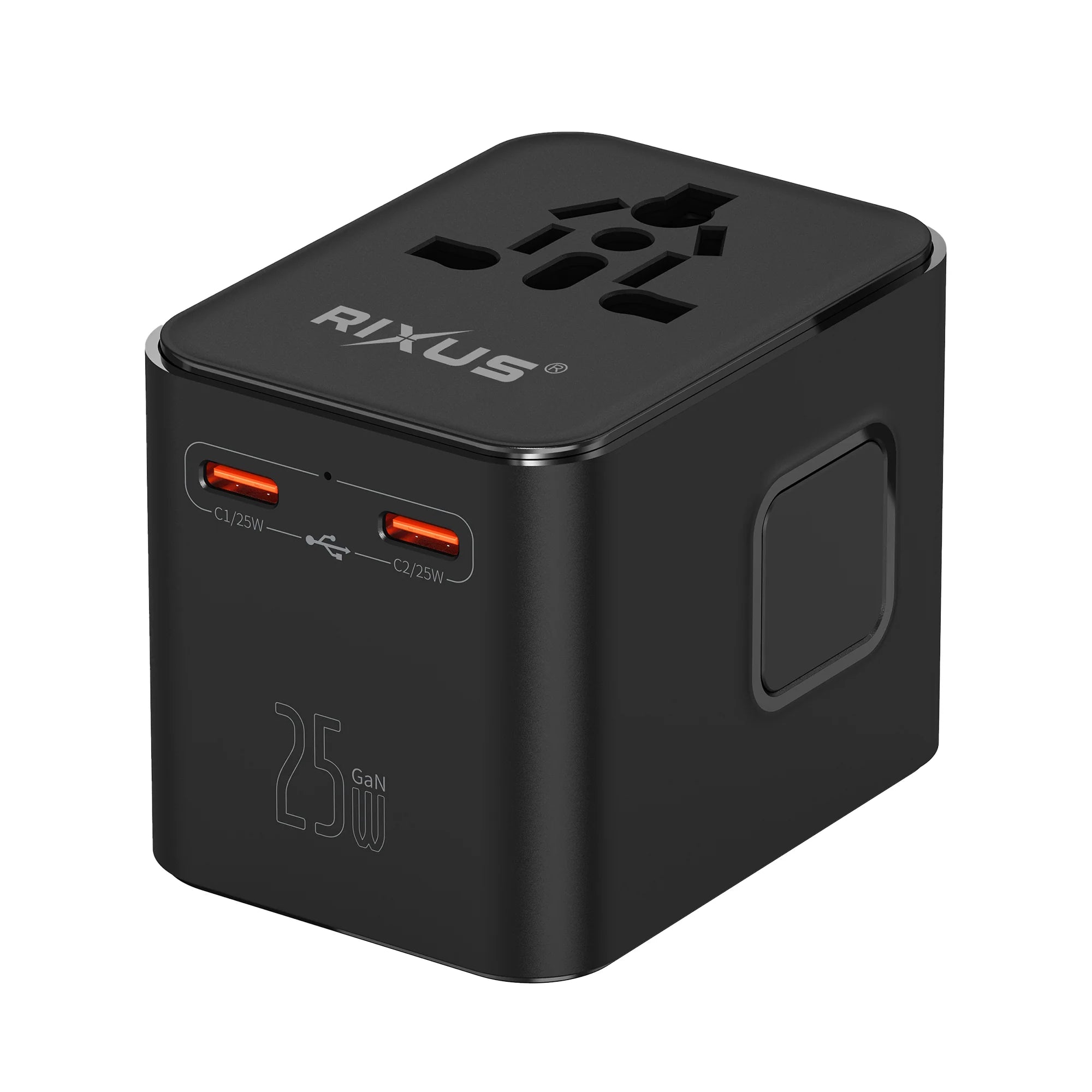 Rixus RX3425 World Travel Adapter 25W mit 2x USB-C + 1x USB-A – Schwarz