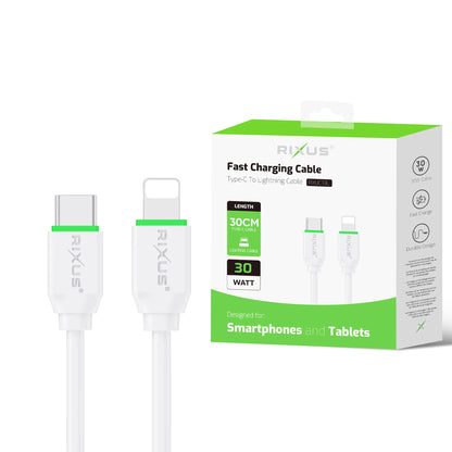 Rixus Lightning Ladekabel – USB-C, 30cm, Weiss
