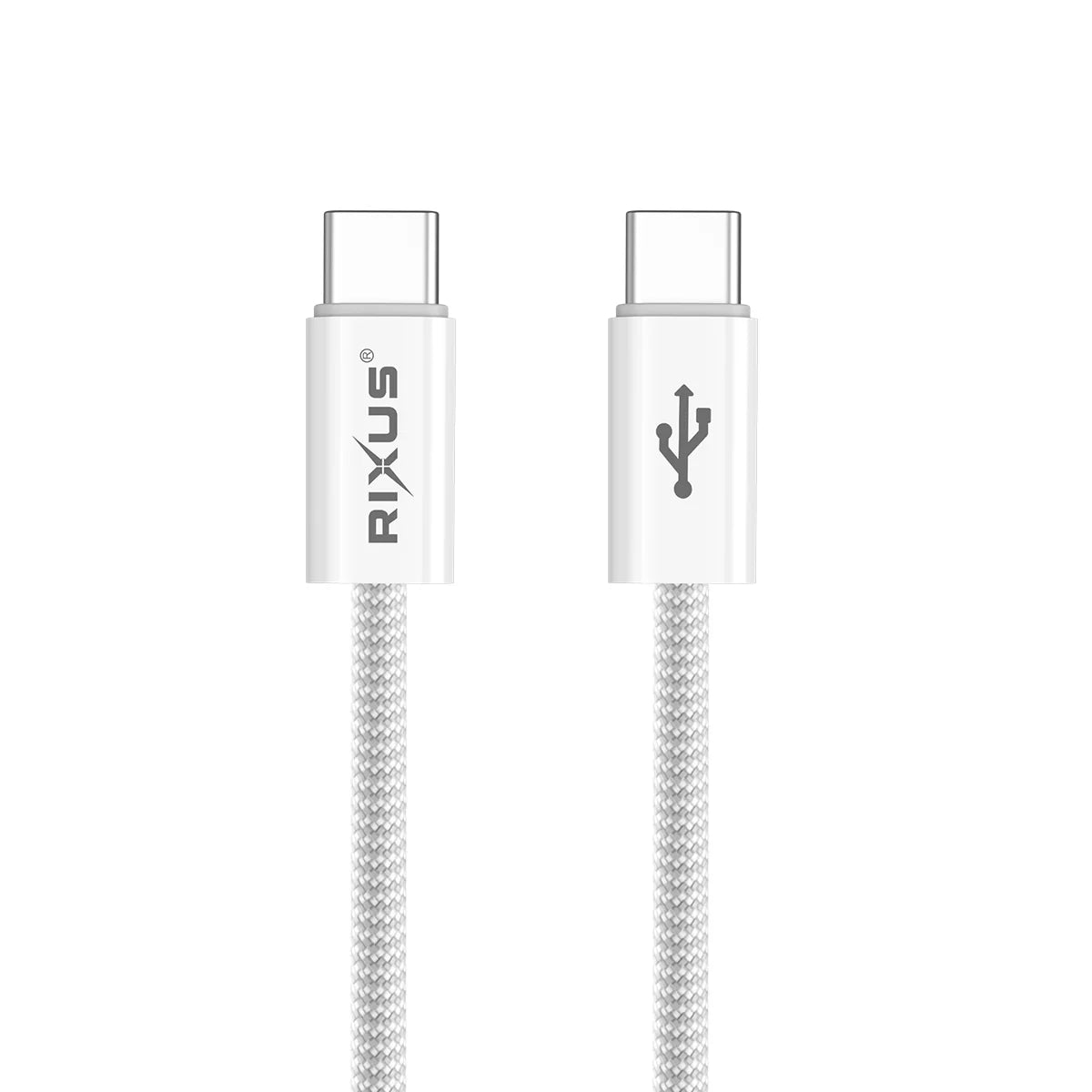 Rixus Schnellladekabel – USB-C zu USB-C, 180cm, Weiss, Geflochtenes Nylon