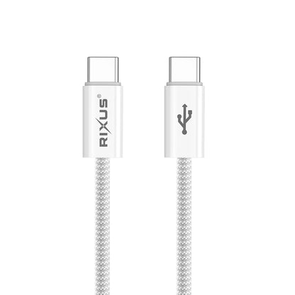 Rixus Schnellladekabel – USB-C zu USB-C, 180cm, Weiss, Geflochtenes Nylon
