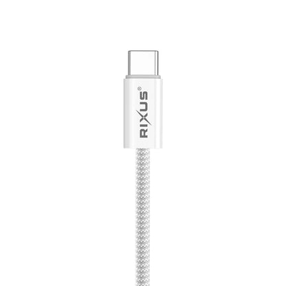 Rixus Schnellladekabel – USB-C zu USB-C, 180cm, Weiss, Geflochtenes Nylon