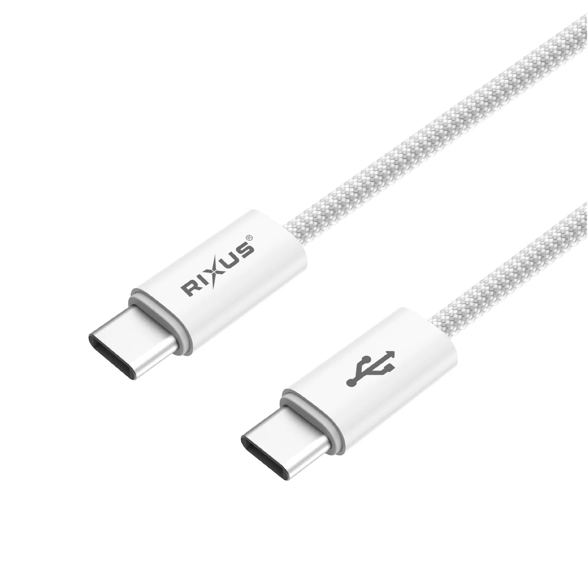 Rixus Schnellladekabel – USB-C zu USB-C, 180cm, Weiss, Geflochtenes Nylon