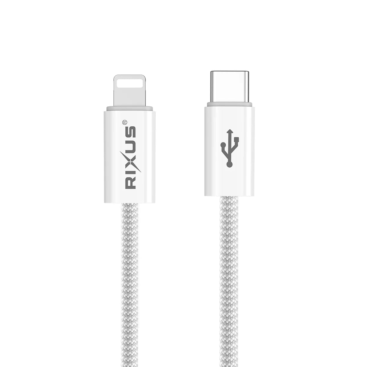 Rixus Schnellladekabel – USB-C zu Lightning, 180cm, Weiss, Geflochtenes Nylon