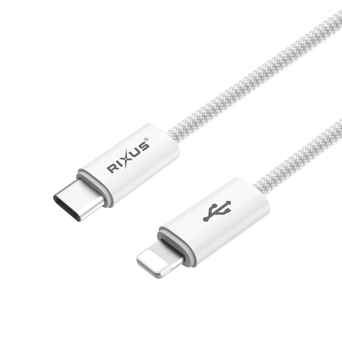 Rixus Schnellladekabel – USB-C zu Lightning, 180cm, Weiss, Geflochtenes Nylon