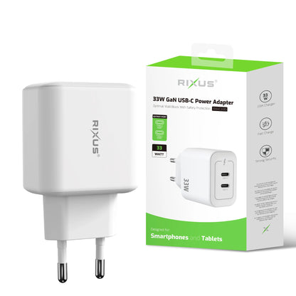 Rixus 33W GaN Doppel USB-C Power Adapter – Weiss - Phonebazaar