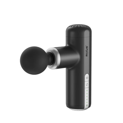 Rixus RXMG01 Mini Massage Gun Pro – kompakte Massagepistole schwarz mit einstellbaren Intensitätsstufen.