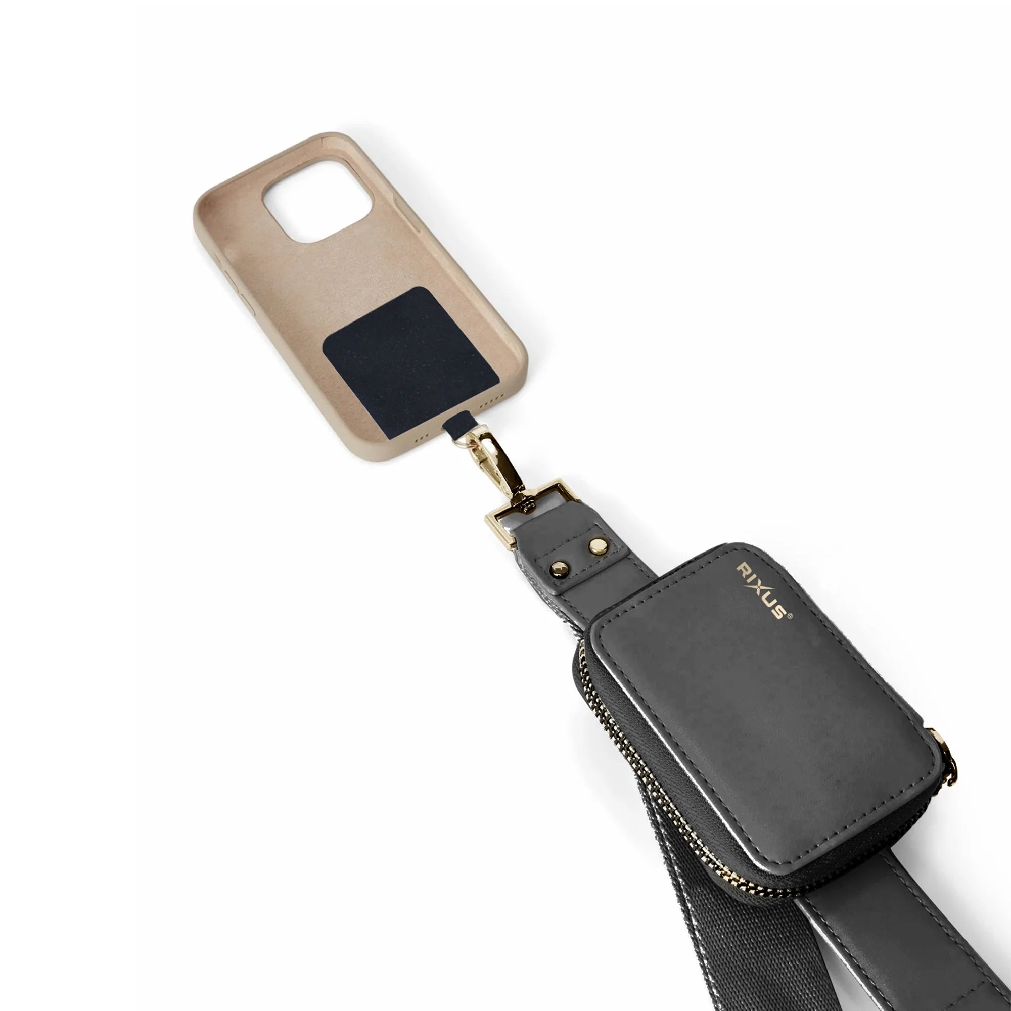 Schwarzes verstellbares Smartphone Trageband mit Handyhalterung für magnetische Handyhalterung.