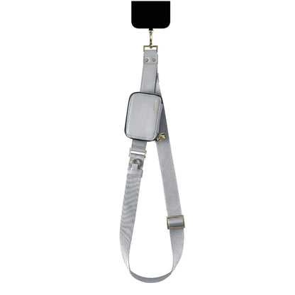 Verstellbares smartphone trageband grau mit Tasche für sicheren Halt und Komfort.