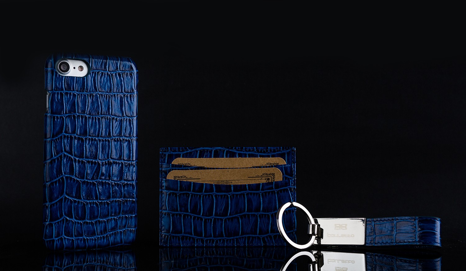 Trinity Echt Ledertasche Set iPhone 7 Blau