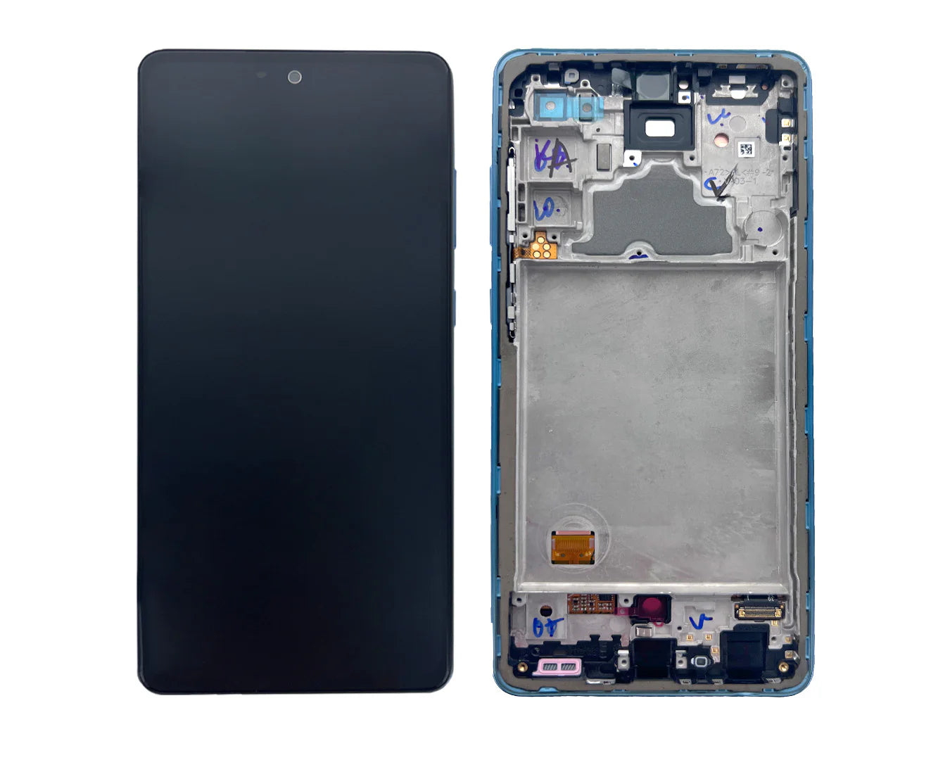 Samsung Galaxy A72 Display Modul Blau (Service Pack, AMOLED, mit Rahmen)