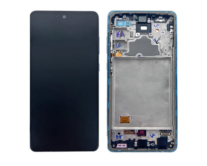 Samsung Galaxy A72 Display Modul Blau (Service Pack, AMOLED, mit Rahmen)
