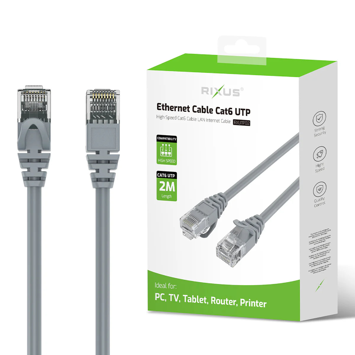 Rixus  Ethernet Kabel Cat 6 UTP – 2 Meter, Grau - Phonebazaar