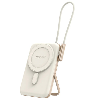 Rixus RXPB29 Magnetische Powerbank 10.000mAh mit integriertem USB-C Kabel &amp; Wireless Charging – Rose Gold