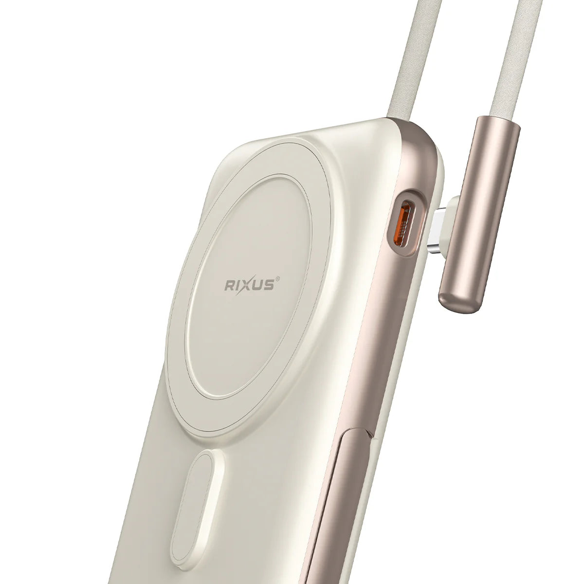 Rixus RXPB29 Magnetische Powerbank 10.000mAh mit integriertem USB-C Kabel &amp; Wireless Charging – Rose Gold