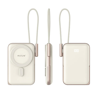 Rixus RXPB29 Magnetische Powerbank 10.000mAh mit integriertem USB-C Kabel &amp; Wireless Charging – Rose Gold