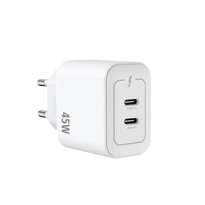 Rixus 45W GaN Dual USB-C Schnellladeadapter – White