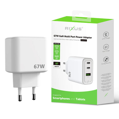 Rixus RXHC67, 65W GaN Multi Port Power Adapter Weiss