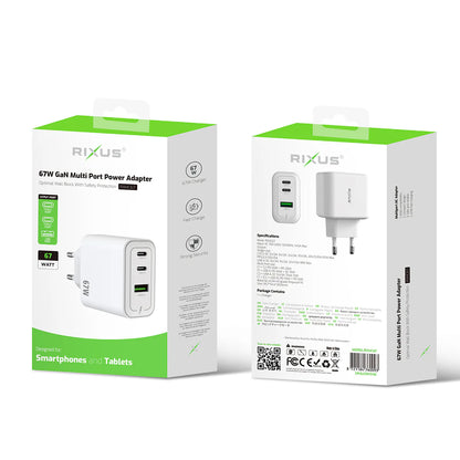 Rixus RXHC67, 65W GaN Multi Port Power Adapter Weiss