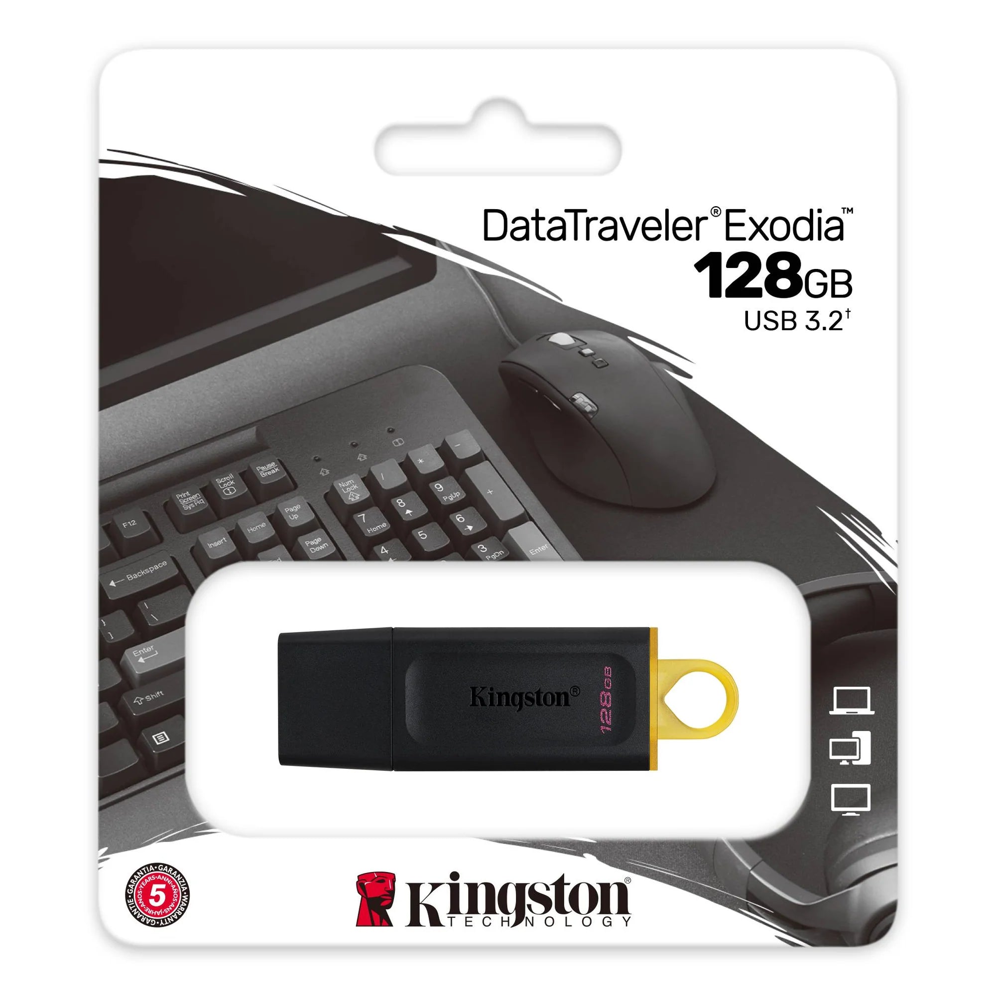 Kingston DataTraveler Exodia 128GB USB-A 3.2 Flash Drive – Schwarz/Gelb (Original)