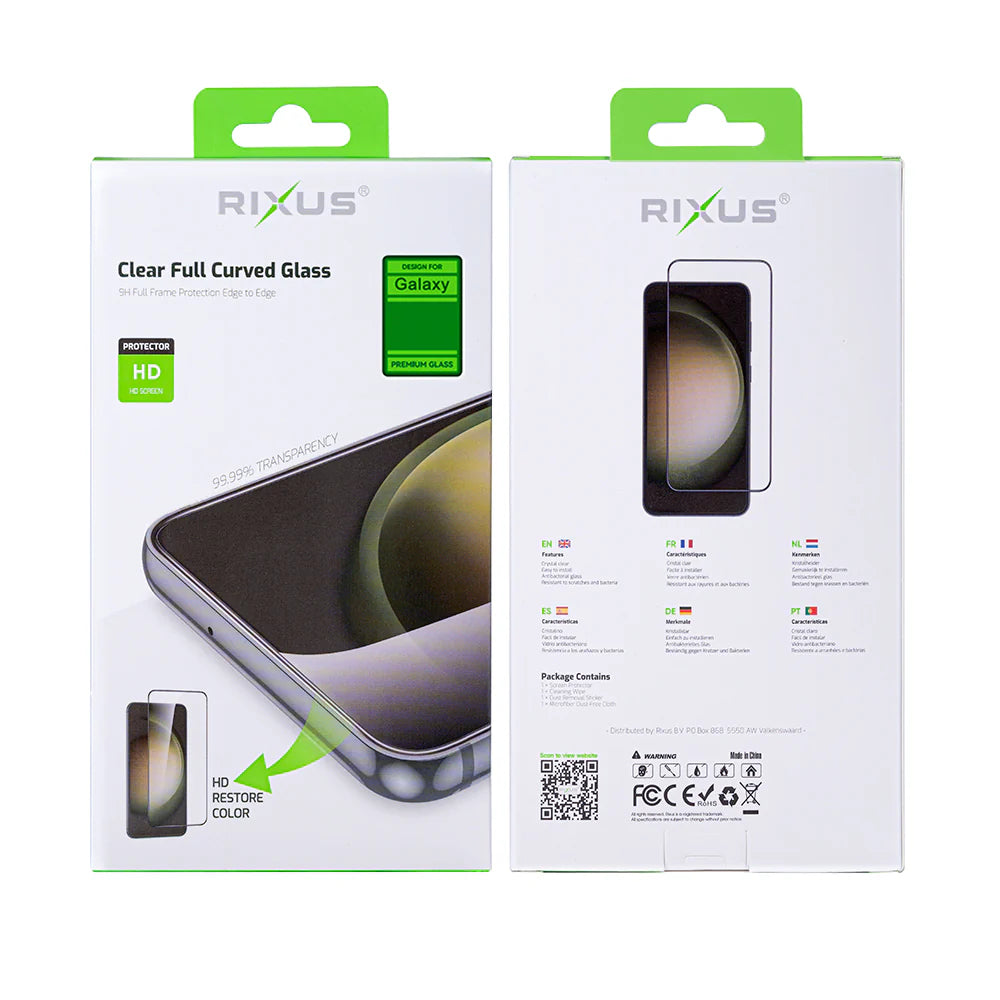 Rixus, Clear HD Full Curved Edge Gehärtetes Glas für Samsung Galaxy S24 FE, A36, A56