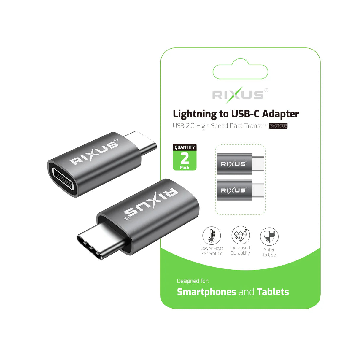 Rixus  USB-C zu Lightning OTG Adapter (2er-Pack, Space Grau) - Phonebazaar