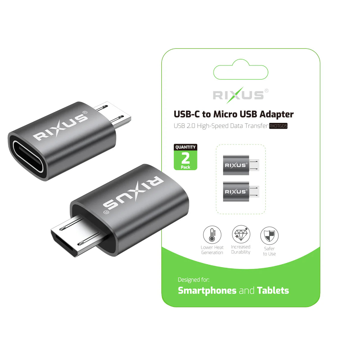 Rixus  Micro zu USB-C OTG Adapter (2er-Pack, Space Grau) - Phonebazaar