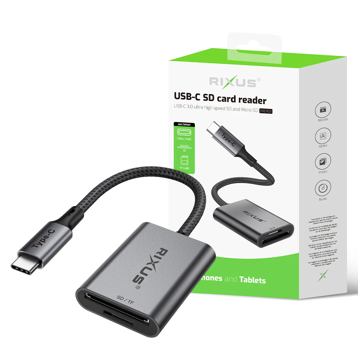 Rixus  USB-C zu SD/TF Kartenleser Adapter – Space Grau - Phonebazaar