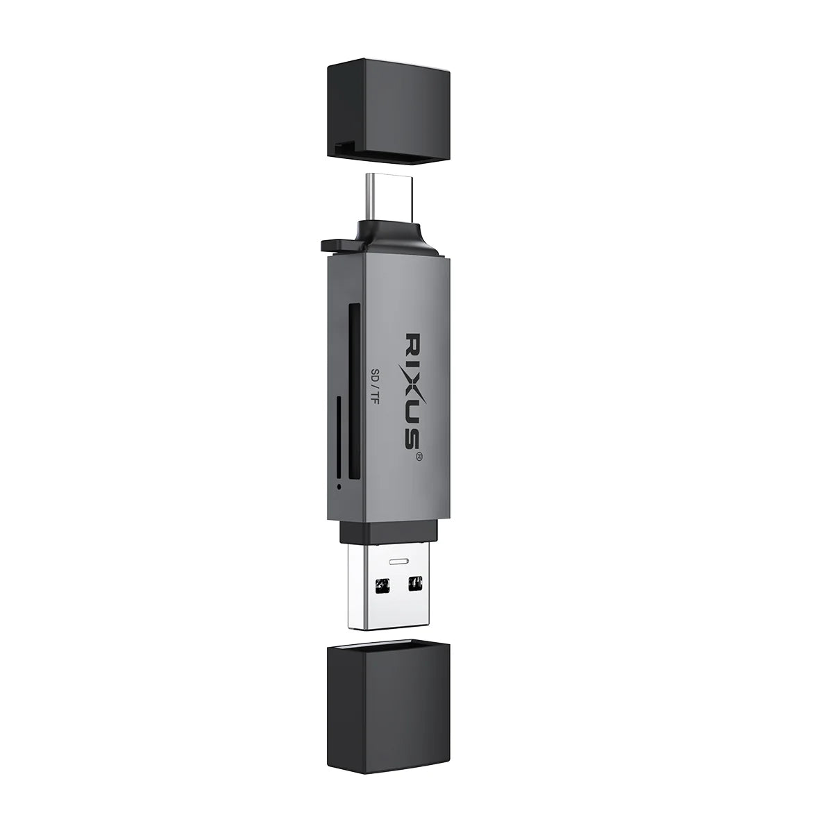 Rixus  4-in-1 USB 3.0 &amp; USB-C SD/TF Kartenleser – Space Grau - Phonebazaar