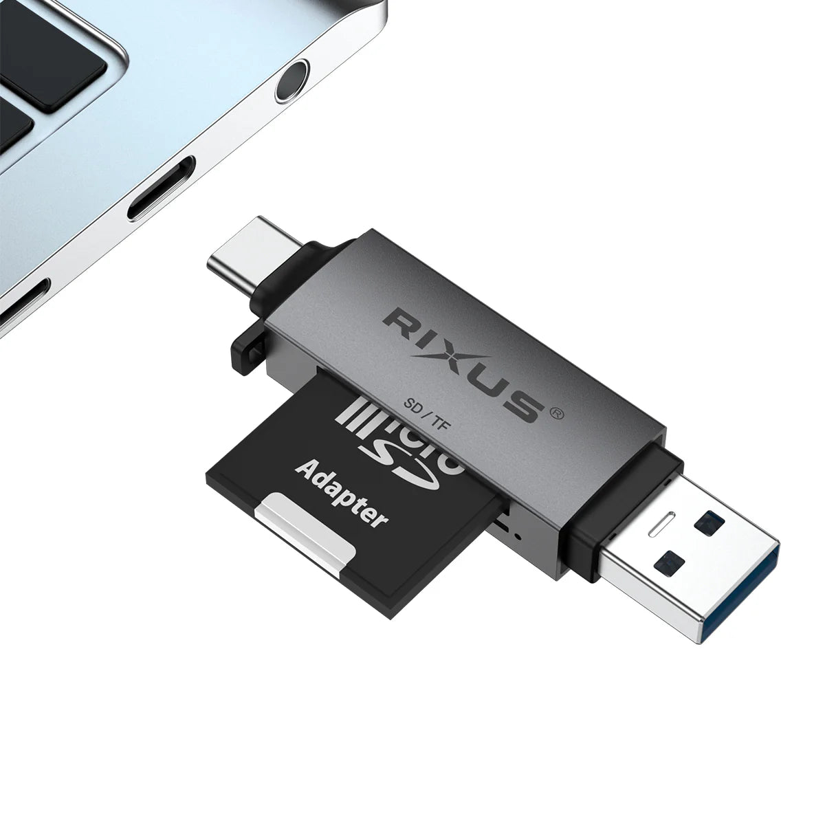 Rixus  4-in-1 USB 3.0 &amp; USB-C SD/TF Kartenleser – Space Grau - Phonebazaar