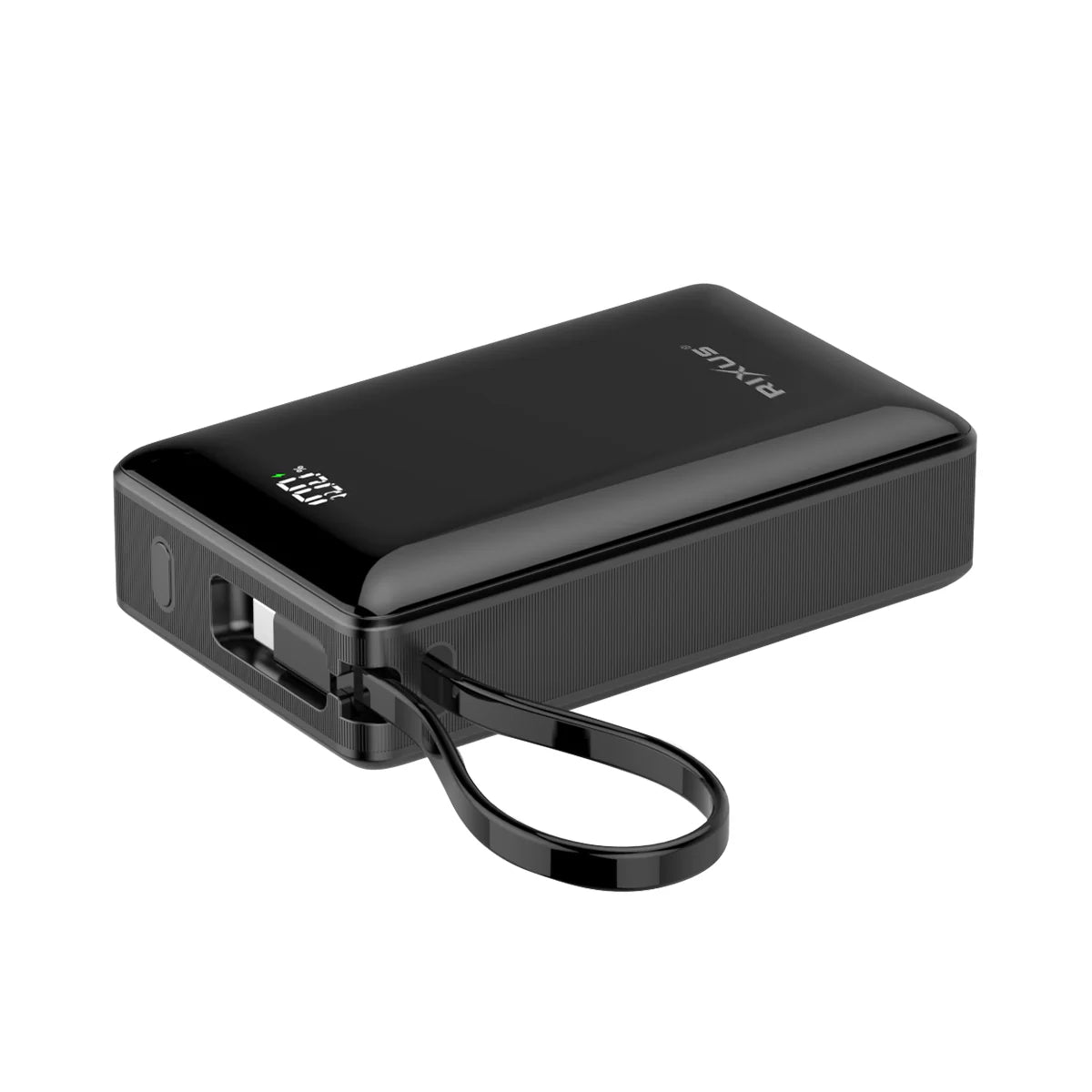 Rixus | Powerbank 20.000mAh mit Digitaldisplay & integriertem USB-C Kabel – Schwarz