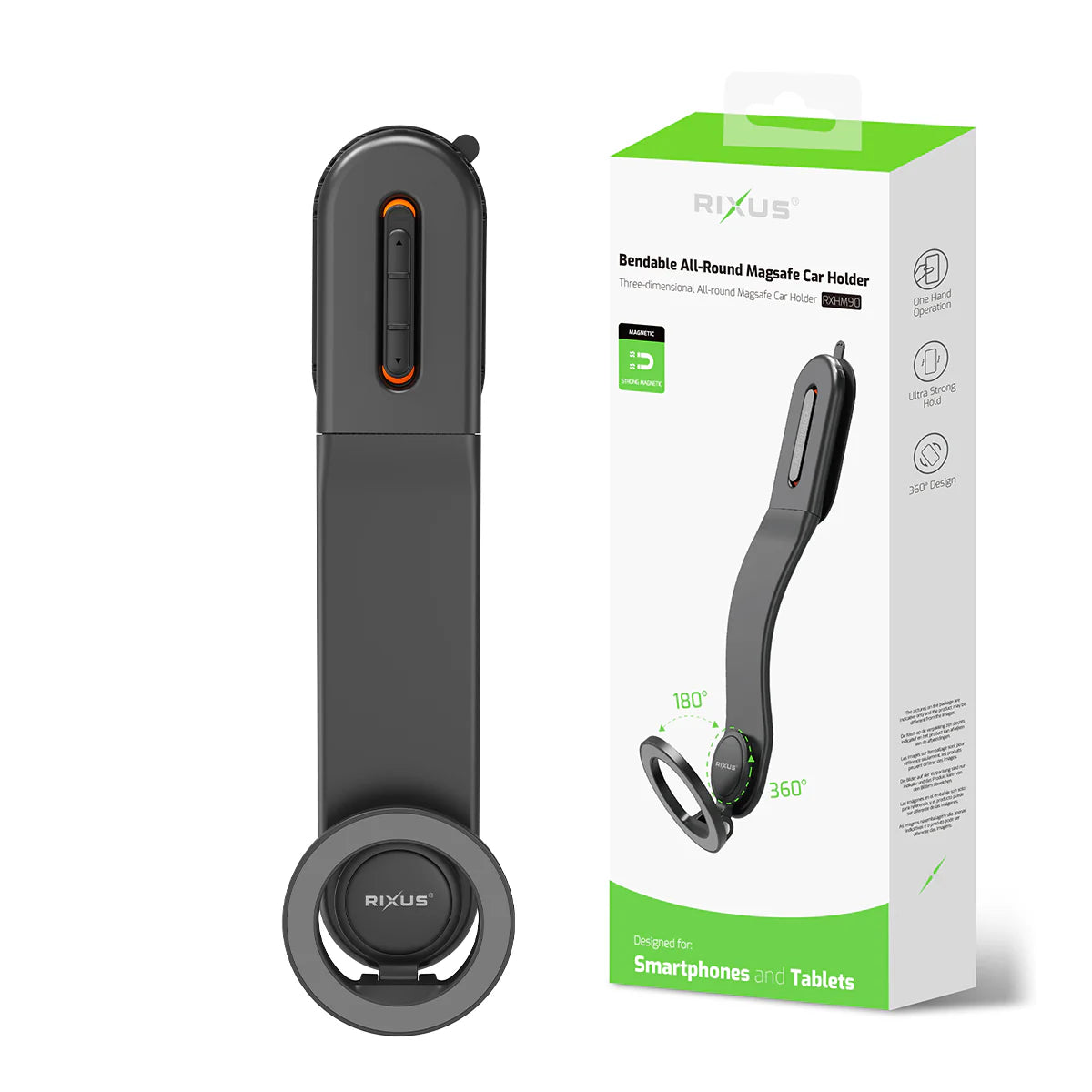 Rixus  Biegsamer MagSafe Auto-Handyhalter – Schwarz - Phonebazaar