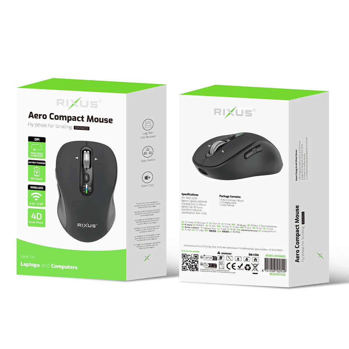 Rixus Aero Compact Kabellose Maus – Schwarz - Phonebazaar