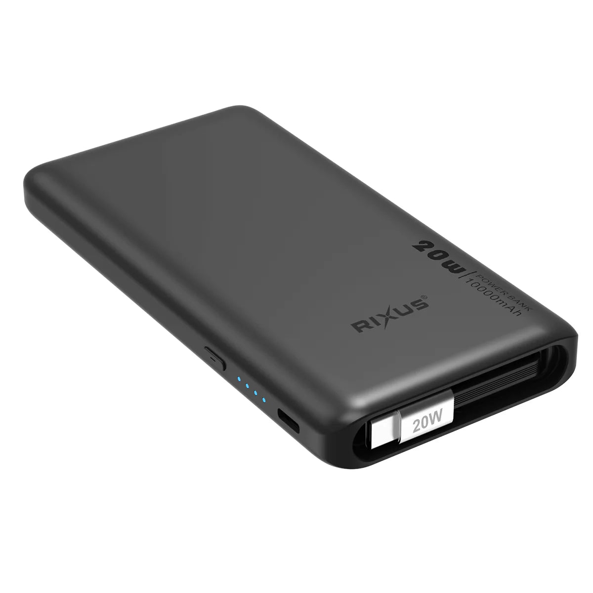 Rixus  Powerbank – Mit integriertem USB-C Kabel (70 cm), 10.000mAh, 22.5W, Schwarz - Phonebazaar